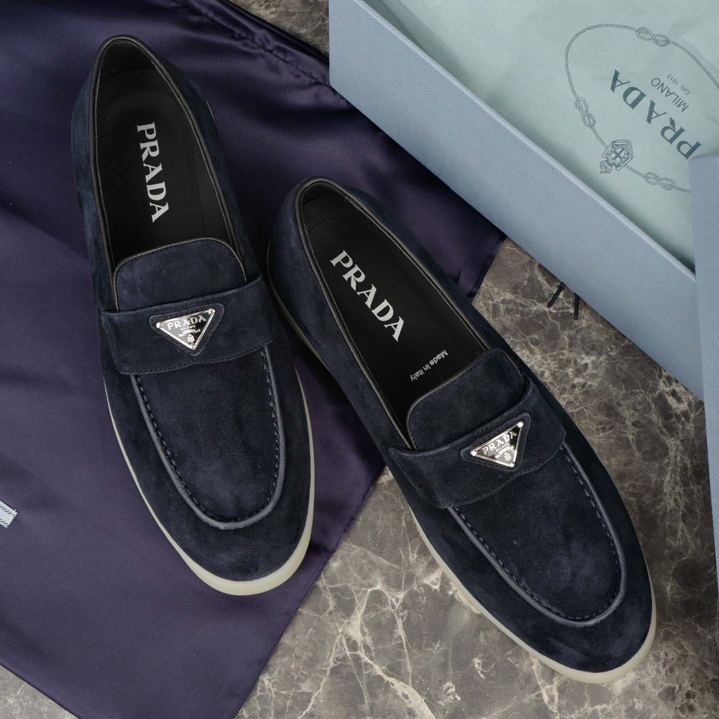 Prada Suede Leather Loafers - FashionPlug