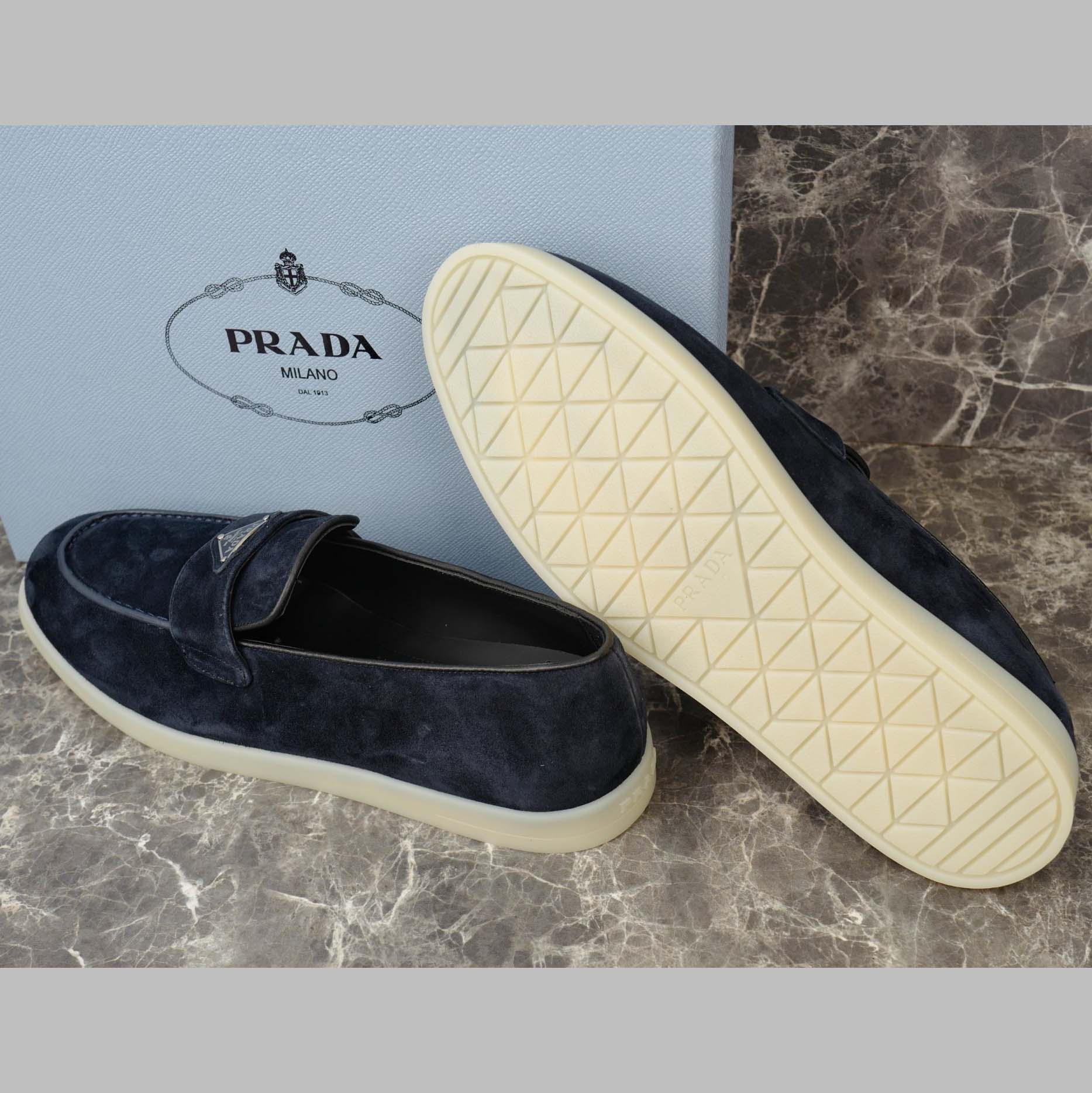 Prada Suede Leather Loafers - FashionPlug