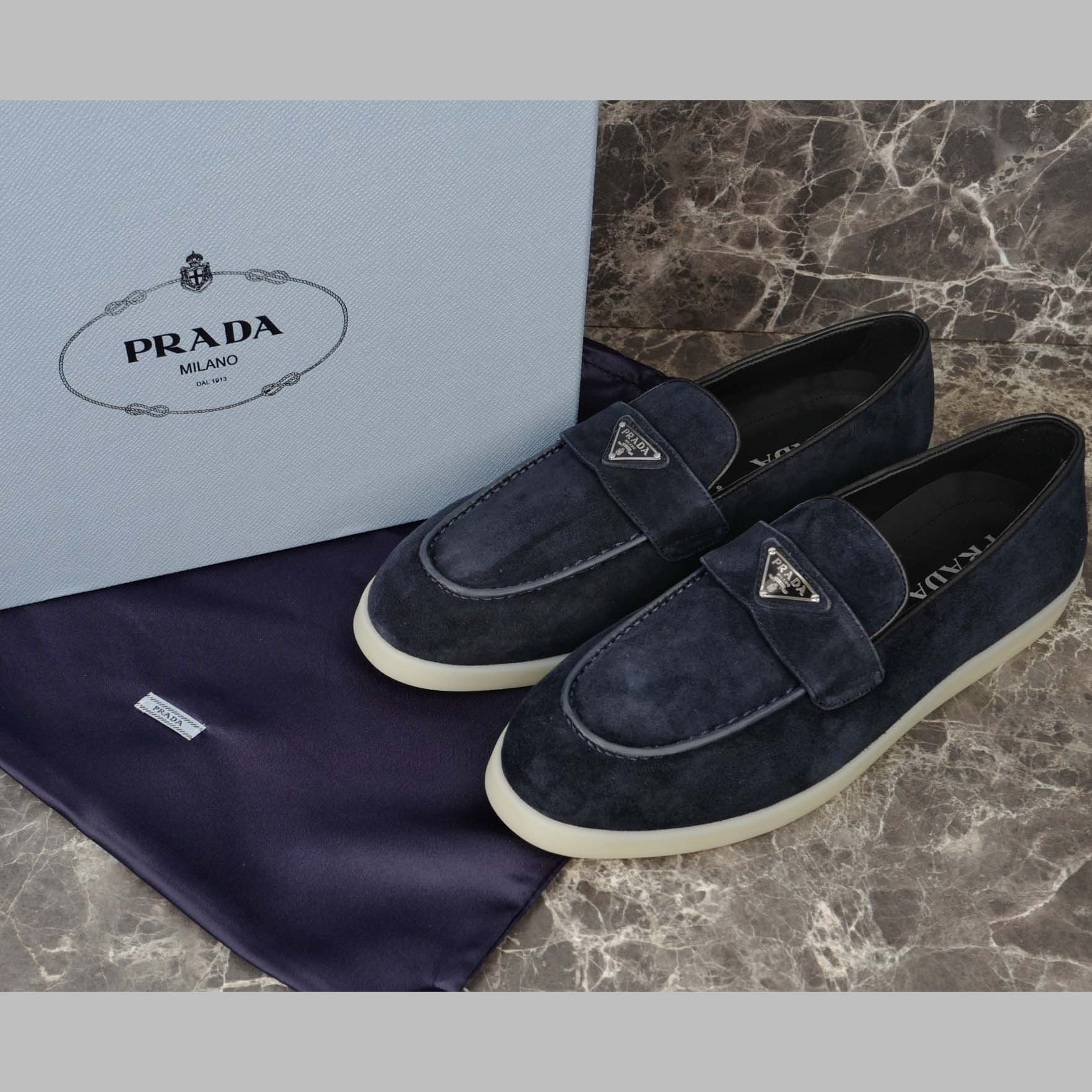 Prada Suede Leather Loafers - FashionPlug