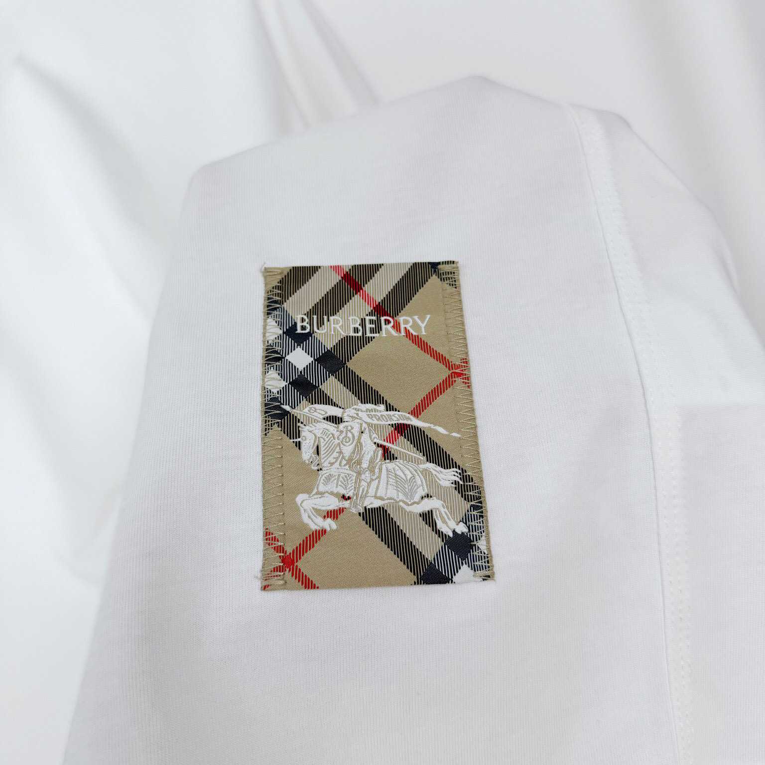 Burberry Check Label Cotton T-shirt  - FashionPlug