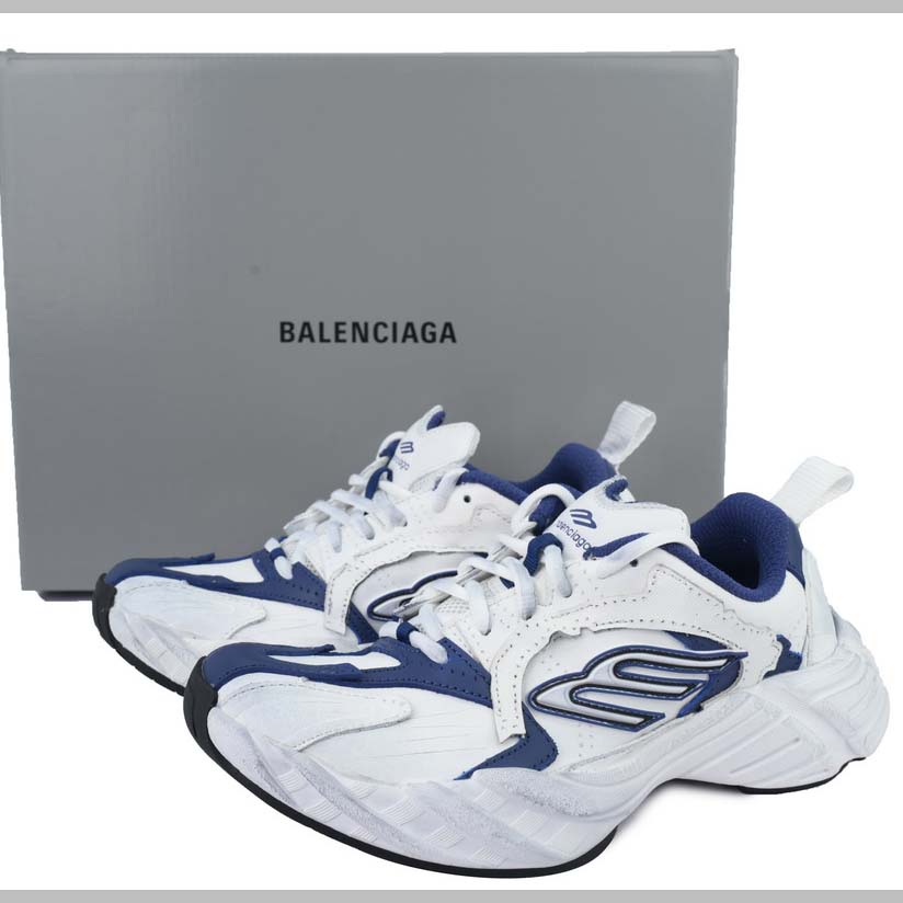 Balenciaga Monday Shoe In Navy And White Cowskin And Polyester - FashionPlug
