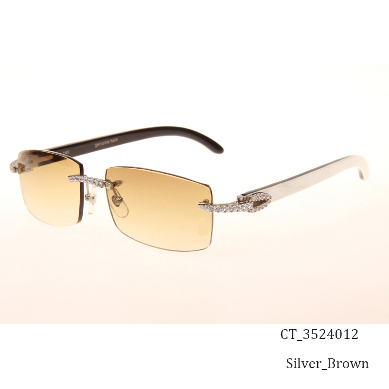 Cartier CT_3524012 Big Diamond White Mix Black Buffalo Sunglasses In Silver Brown - FashionPlug