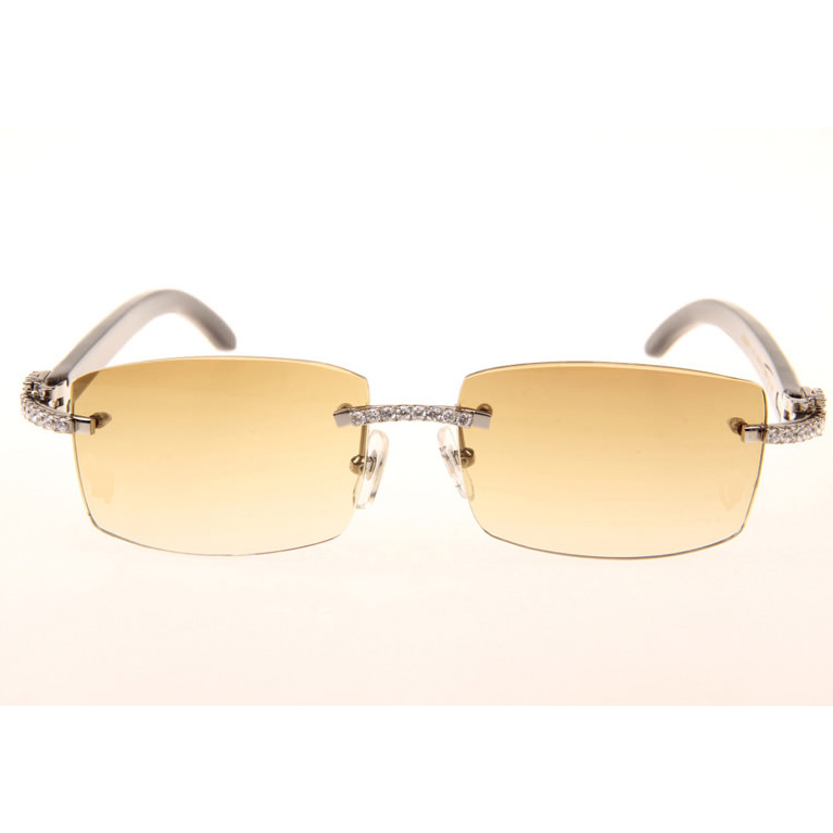 Cartier CT_3524012 Big Diamond White Mix Black Buffalo Sunglasses In Silver Brown - FashionPlug