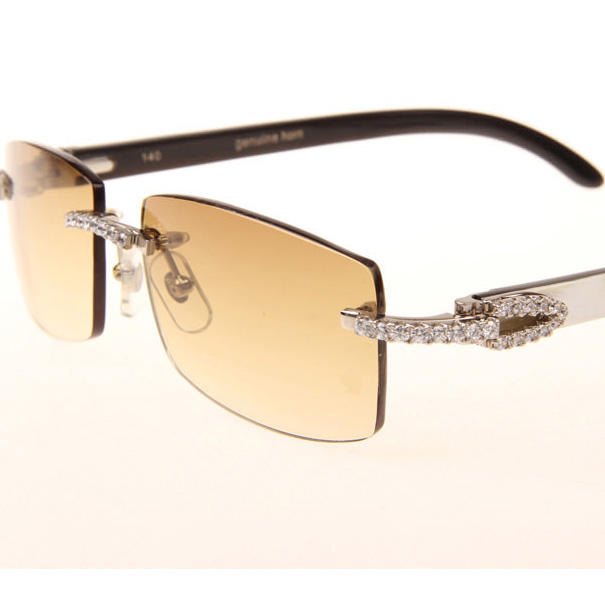 Cartier CT_3524012 Big Diamond White Mix Black Buffalo Sunglasses In Silver Brown - FashionPlug