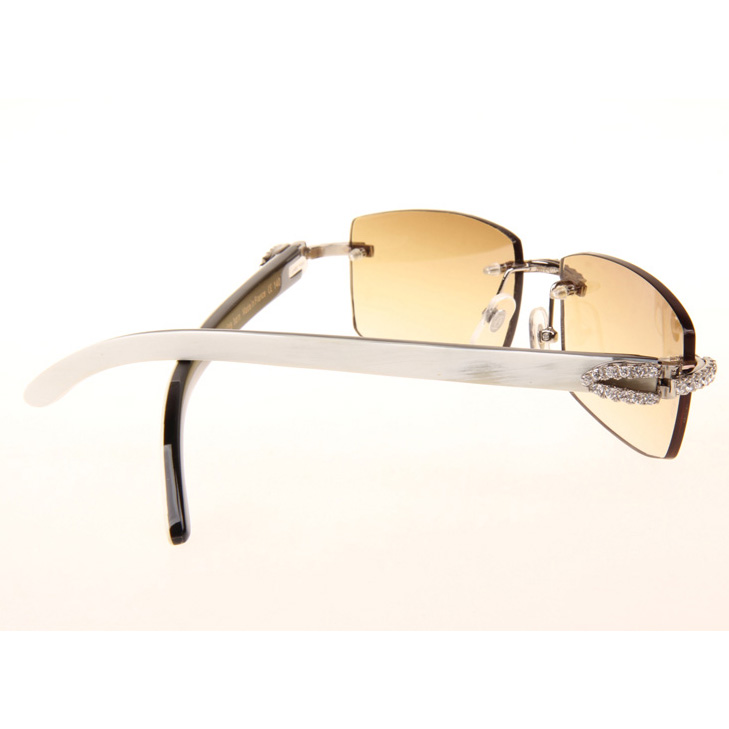 Cartier CT_3524012 Big Diamond White Mix Black Buffalo Sunglasses In Silver Brown - FashionPlug