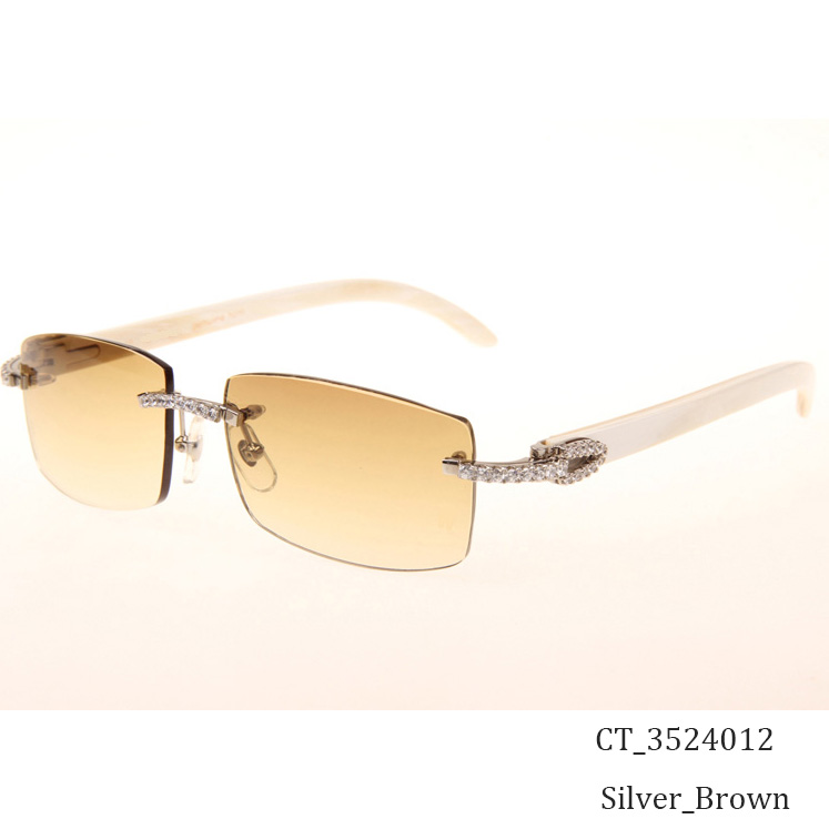 Cartier CT_3524012 Big Diamond White Buffalo Sunglasses In Silver Brown - FashionPlug