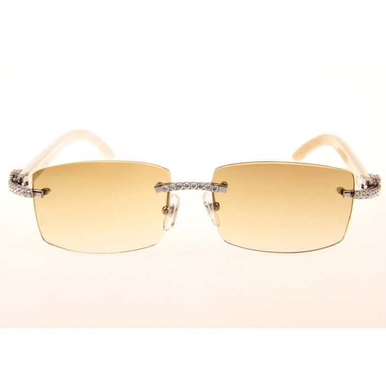 Cartier CT_3524012 Big Diamond White Buffalo Sunglasses In Silver Brown - FashionPlug