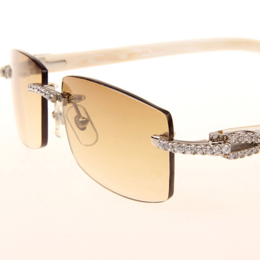 Cartier CT_3524012 Big Diamond White Buffalo Sunglasses In Silver Brown - FashionPlug