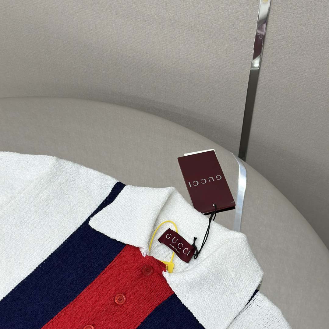Gucci Cotton Blend Terry Knit Polo Shirt In White - FashionPlug