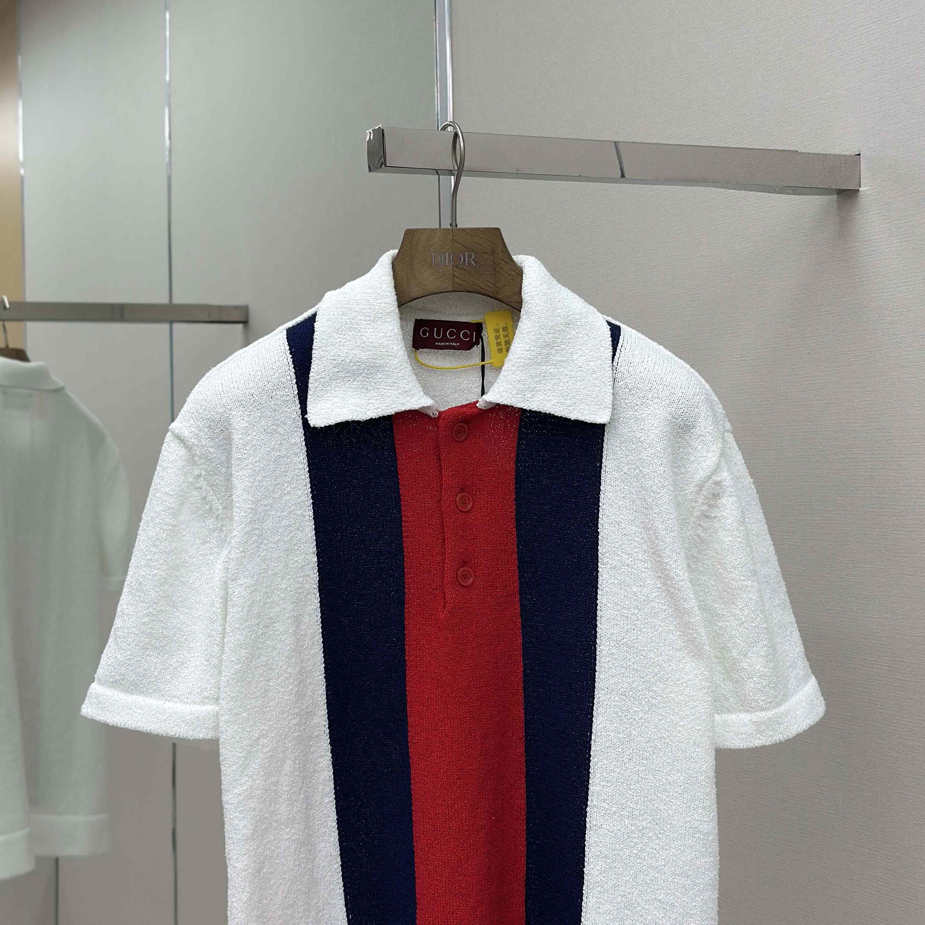 Gucci Cotton Blend Terry Knit Polo Shirt In White - FashionPlug