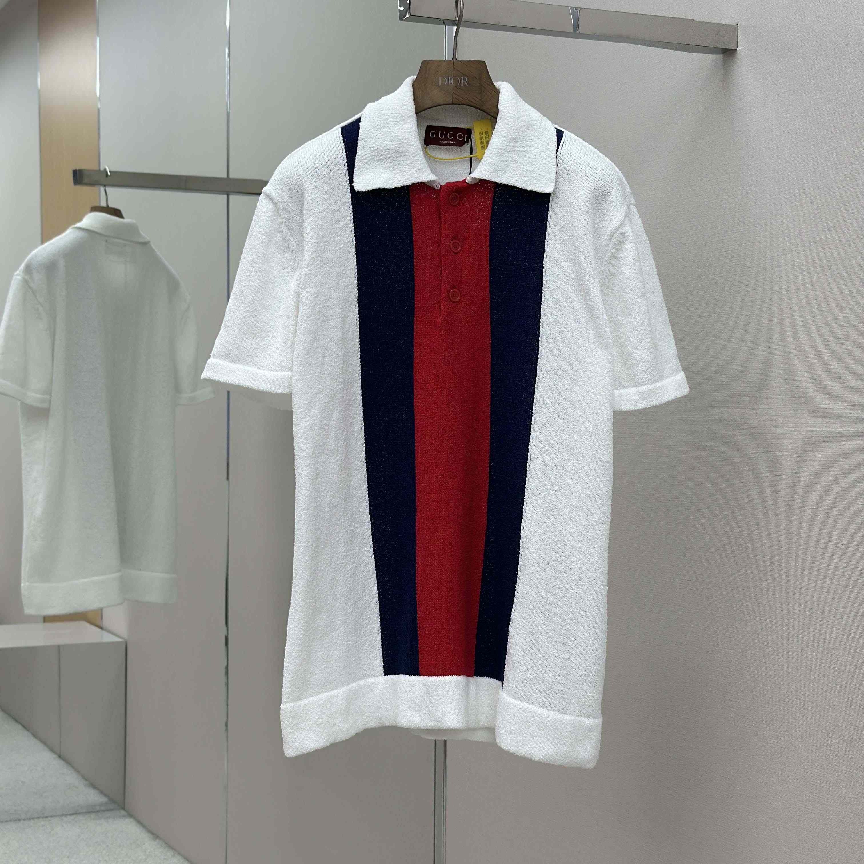 Gucci Cotton Blend Terry Knit Polo Shirt In White - FashionPlug