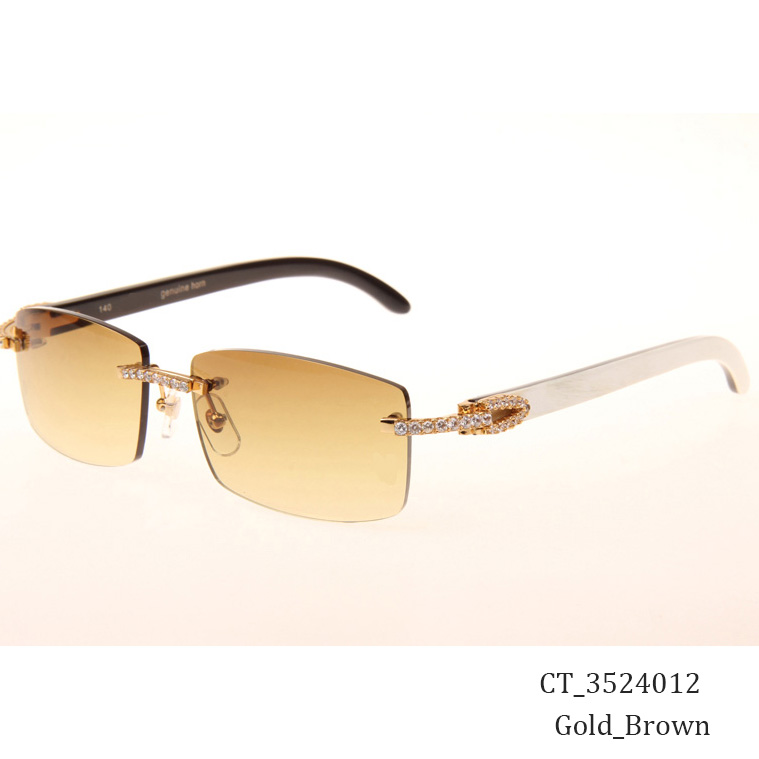 Cartier CT_3524012 Big Diamond White Mix Black Buffalo Sunglasses In Gold Brown - FashionPlug