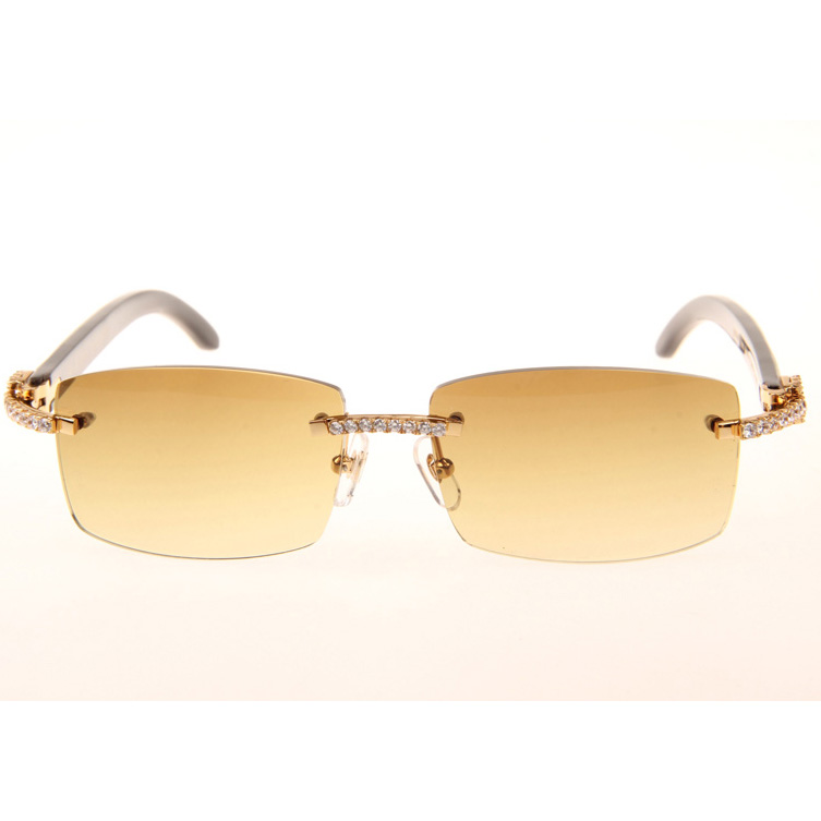 Cartier CT_3524012 Big Diamond White Mix Black Buffalo Sunglasses In Gold Brown - FashionPlug
