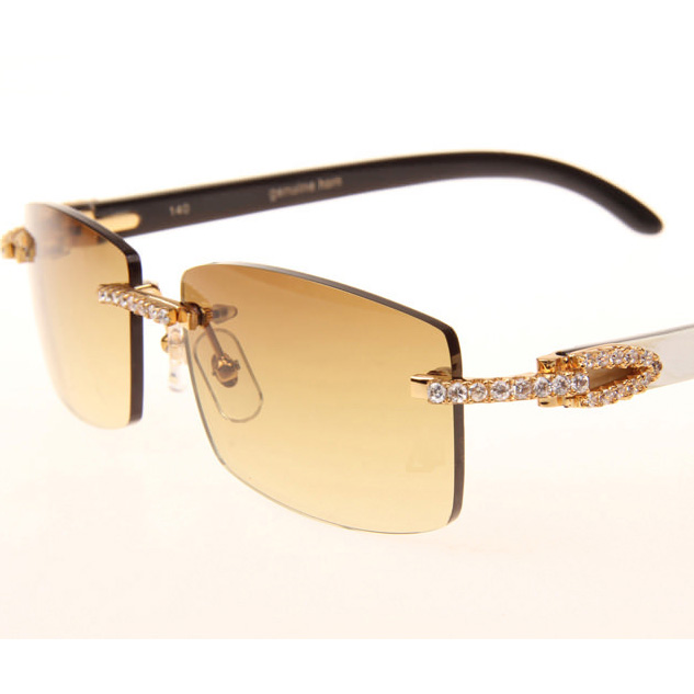 Cartier CT_3524012 Big Diamond White Mix Black Buffalo Sunglasses In Gold Brown - FashionPlug