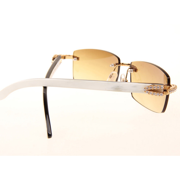 Cartier CT_3524012 Big Diamond White Mix Black Buffalo Sunglasses In Gold Brown - FashionPlug