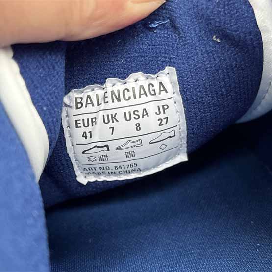 Balenciaga Hamptons Worn-Out Sneaker In White, Dark Blue And Grey Cowskin And Polyester - FashionPlug