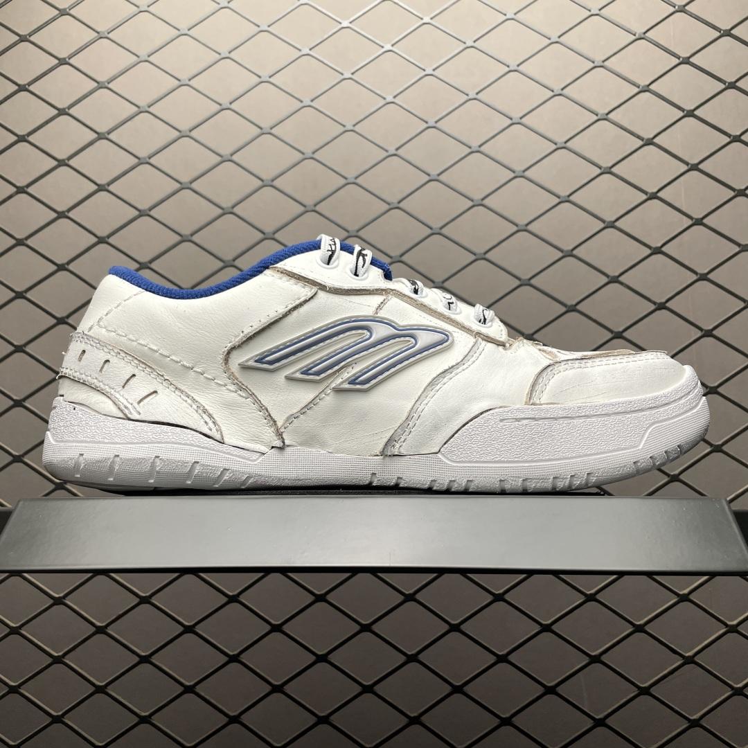 Balenciaga Hamptons Worn-Out Sneaker In White, Dark Blue And Grey Cowskin And Polyester - FashionPlug