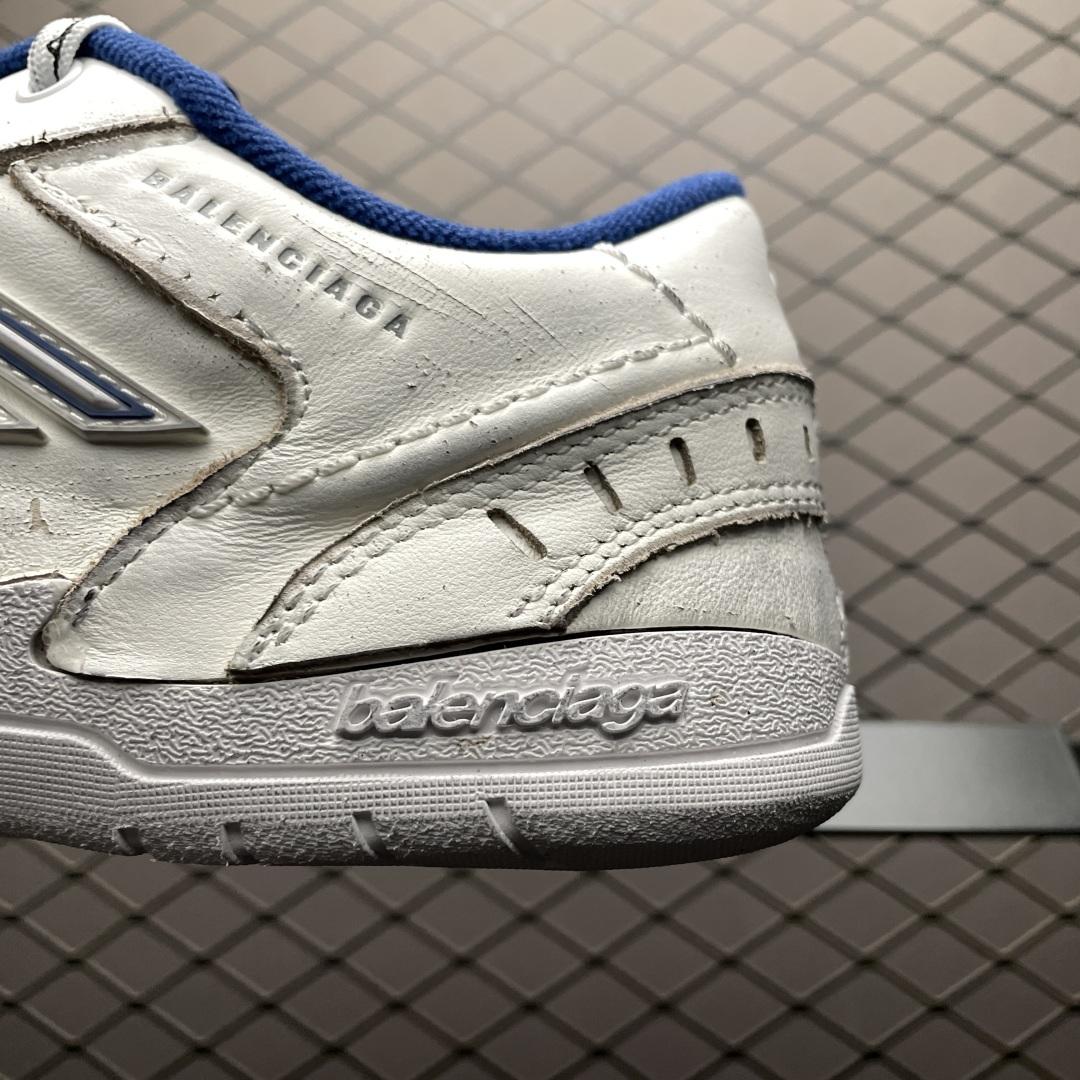 Balenciaga Hamptons Worn-Out Sneaker In White, Dark Blue And Grey Cowskin And Polyester - FashionPlug