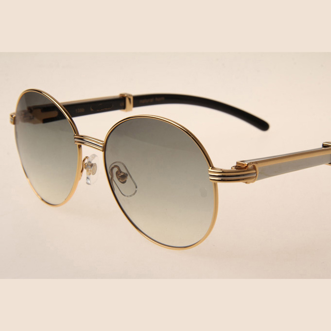 Cartier CT1990-0692 White Mix Black Buffalo Sunglasses In Gold Grey - FashionPlug