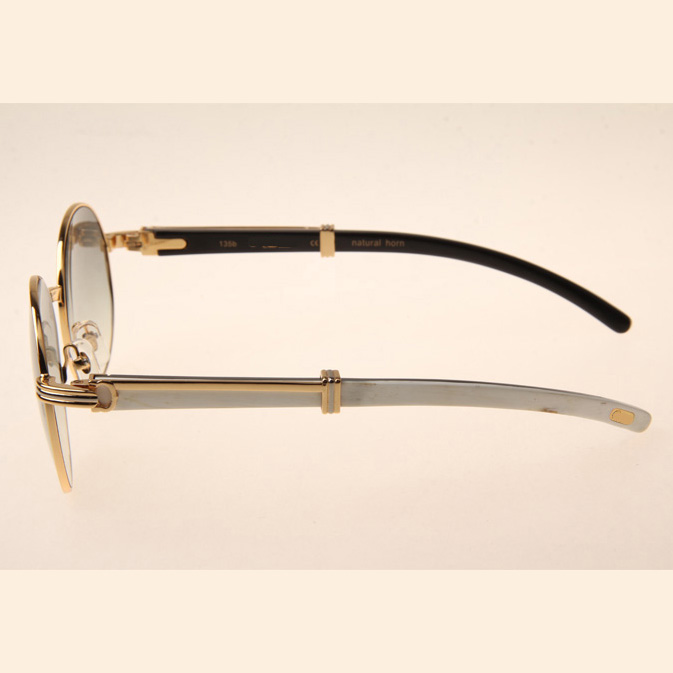Cartier CT1990-0692 White Mix Black Buffalo Sunglasses In Gold Grey - FashionPlug