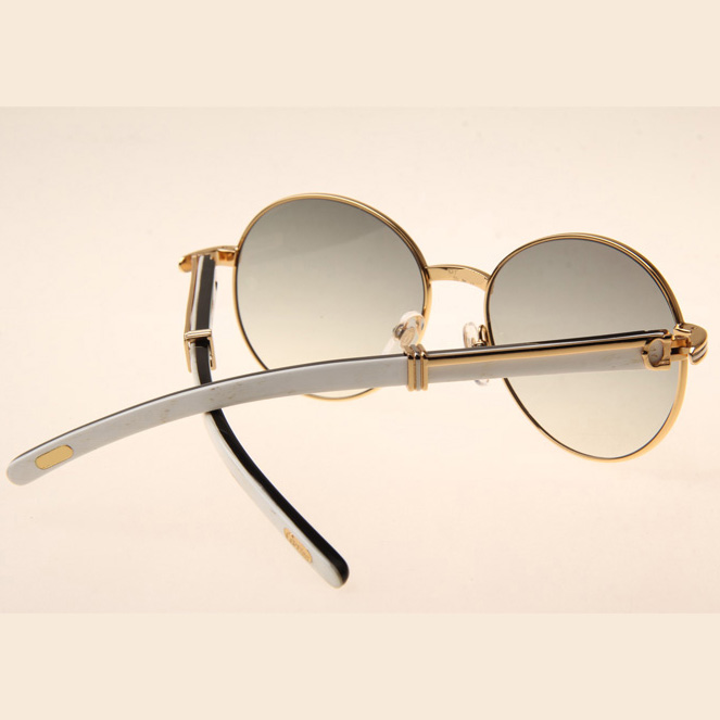 Cartier CT1990-0692 White Mix Black Buffalo Sunglasses In Gold Grey - FashionPlug