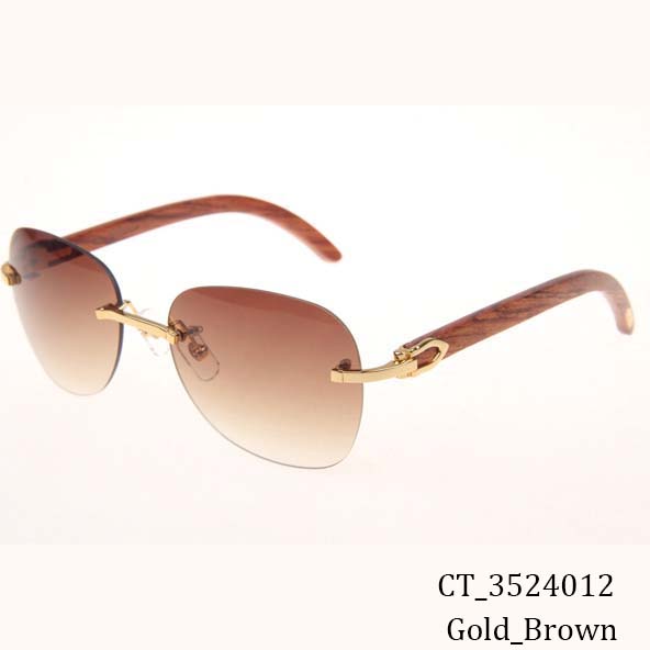 Cartier CT 3524012 Aviator Lens Wood Sunglasses In Gold Brown - FashionPlug