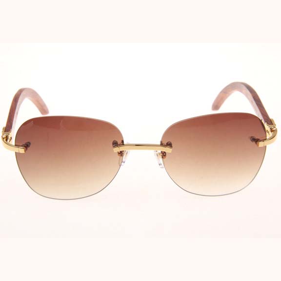 Cartier CT 3524012 Aviator Lens Wood Sunglasses In Gold Brown - FashionPlug