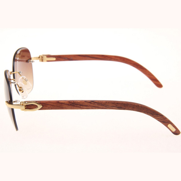 Cartier CT 3524012 Aviator Lens Wood Sunglasses In Gold Brown - FashionPlug