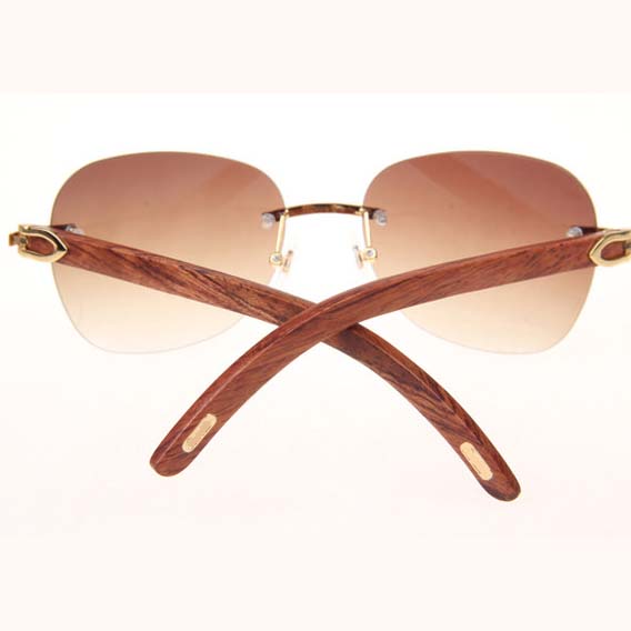 Cartier CT 3524012 Aviator Lens Wood Sunglasses In Gold Brown - FashionPlug