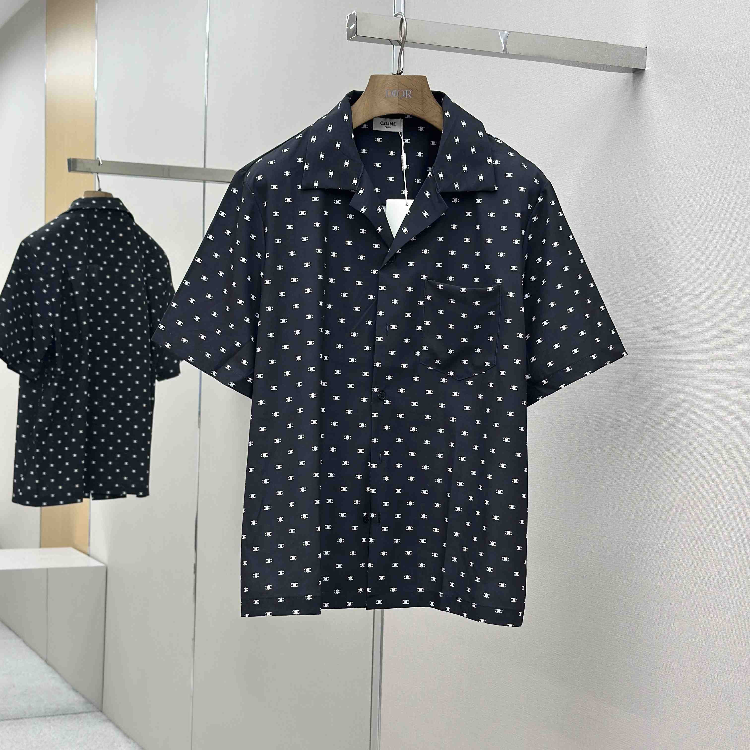 Celine Bowling Shirt In Micro Triomphe Print Viscose - FashionPlug