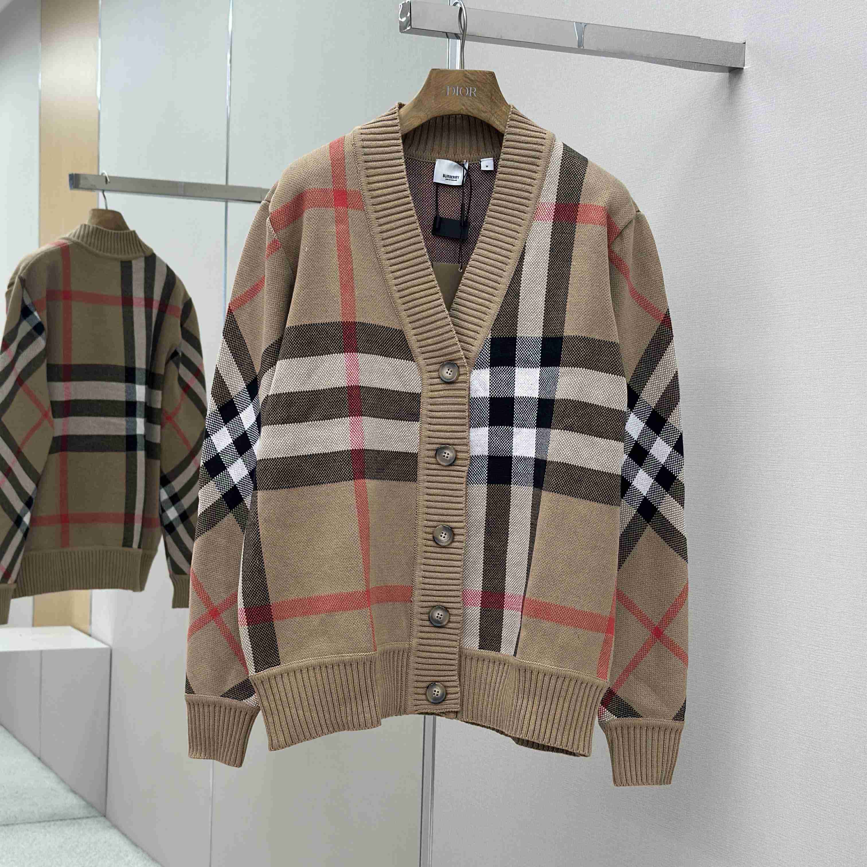 Burberry Check Wool Blend Cardigan - FashionPlug