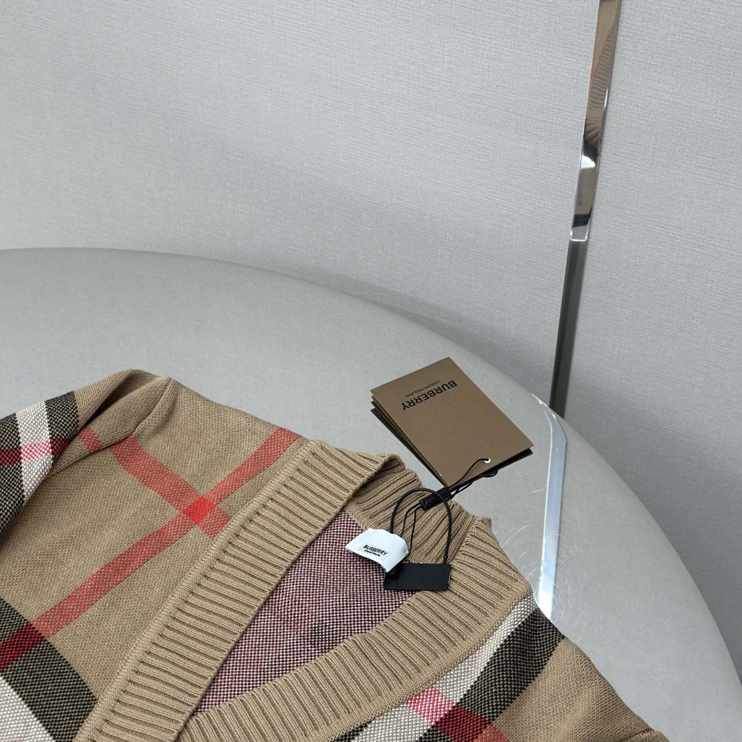 Burberry Check Wool Blend Cardigan - FashionPlug