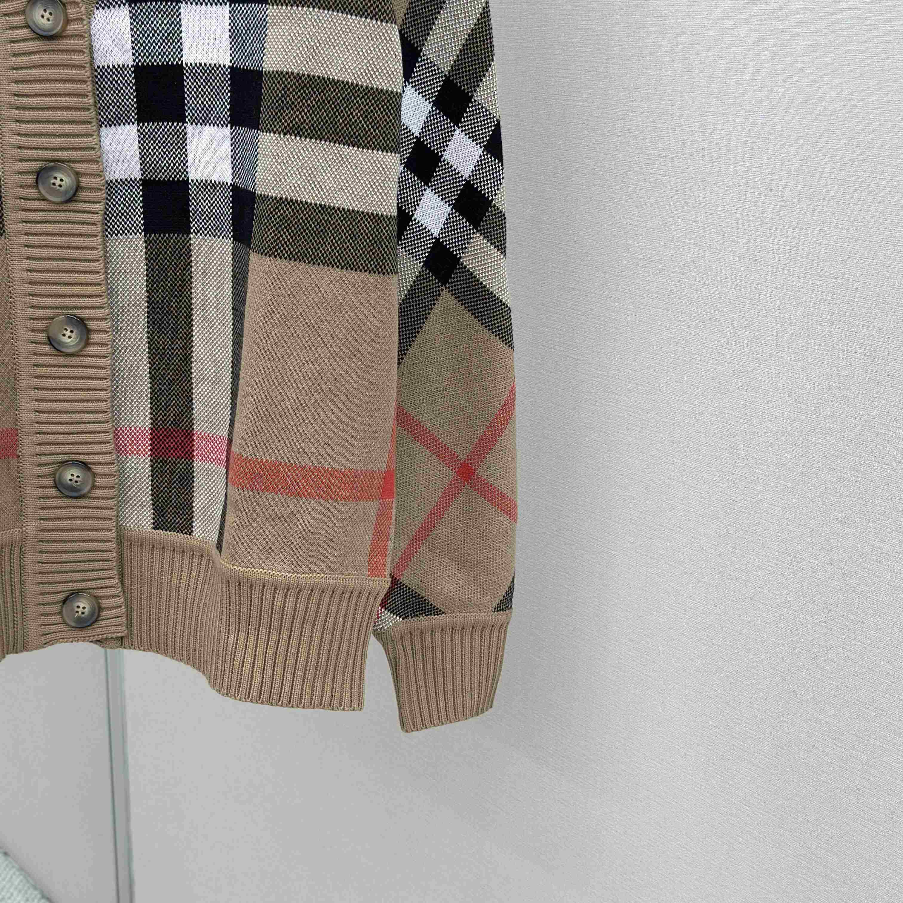 Burberry Check Wool Blend Cardigan - FashionPlug