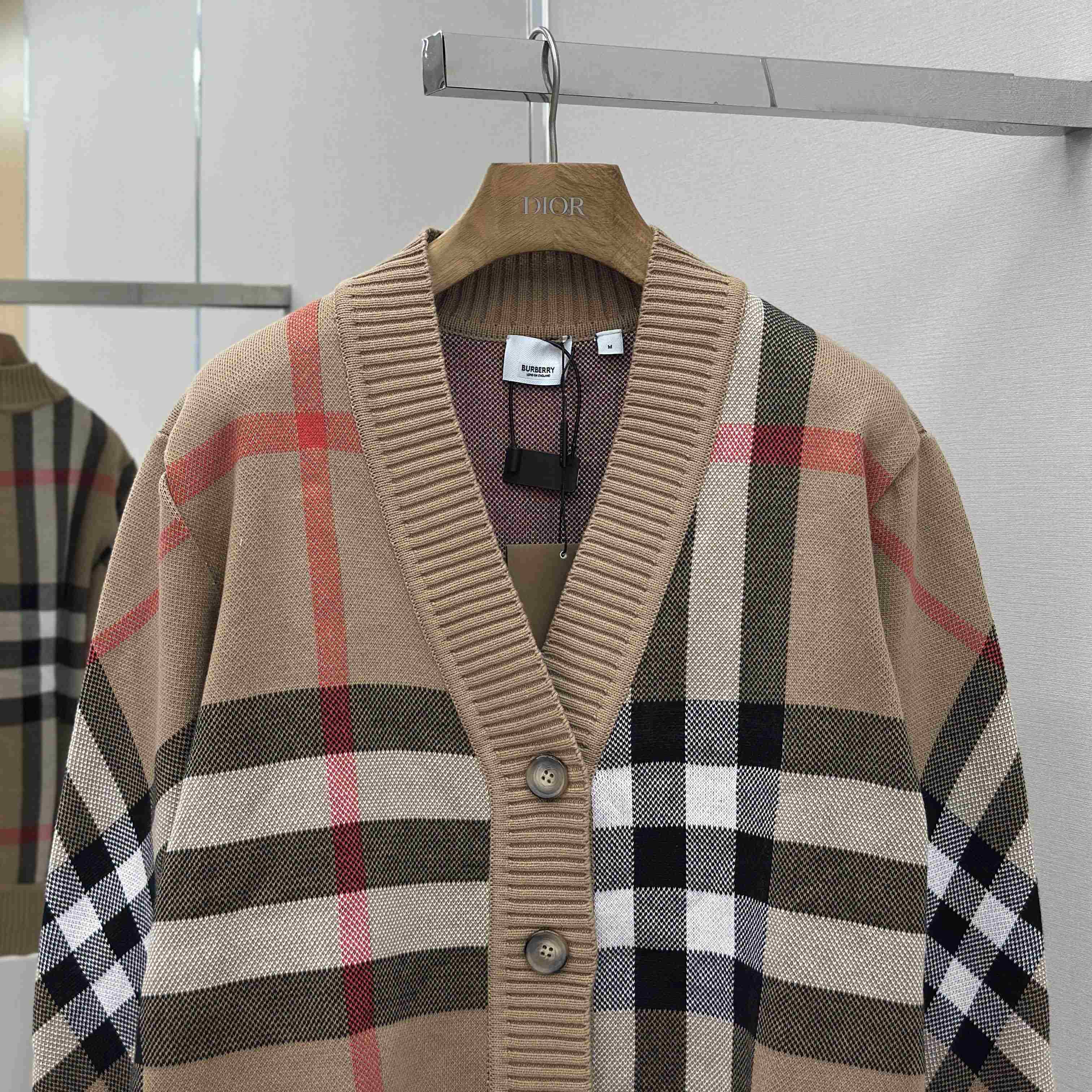 Burberry Check Wool Blend Cardigan - FashionPlug