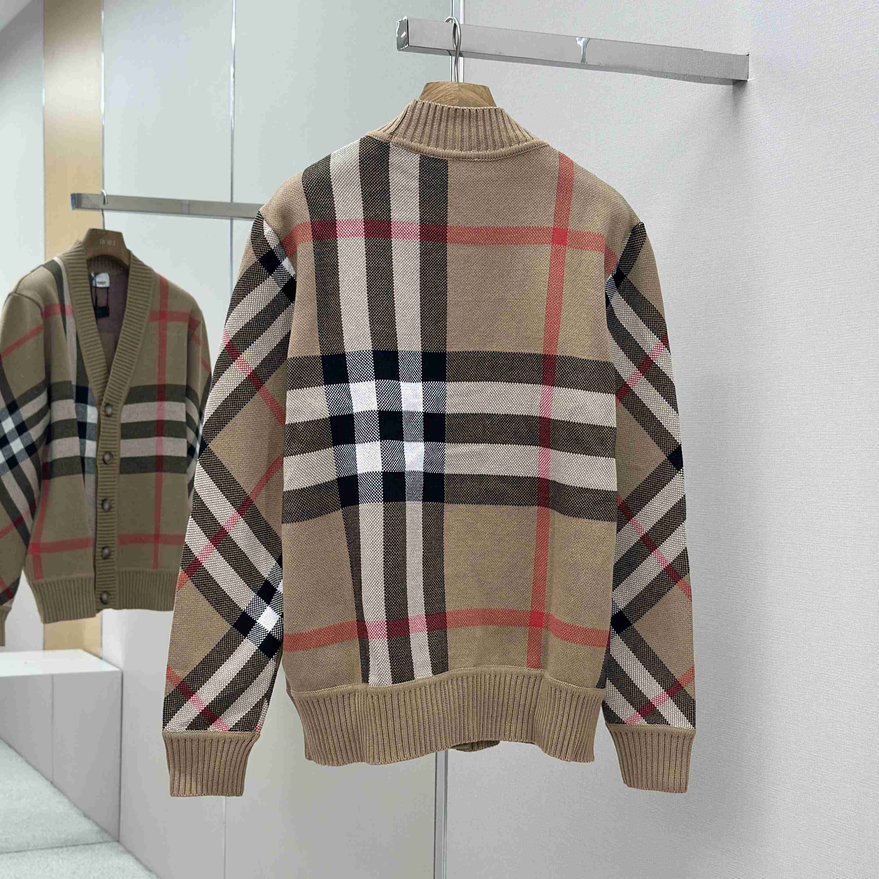 Burberry Check Wool Blend Cardigan - FashionPlug
