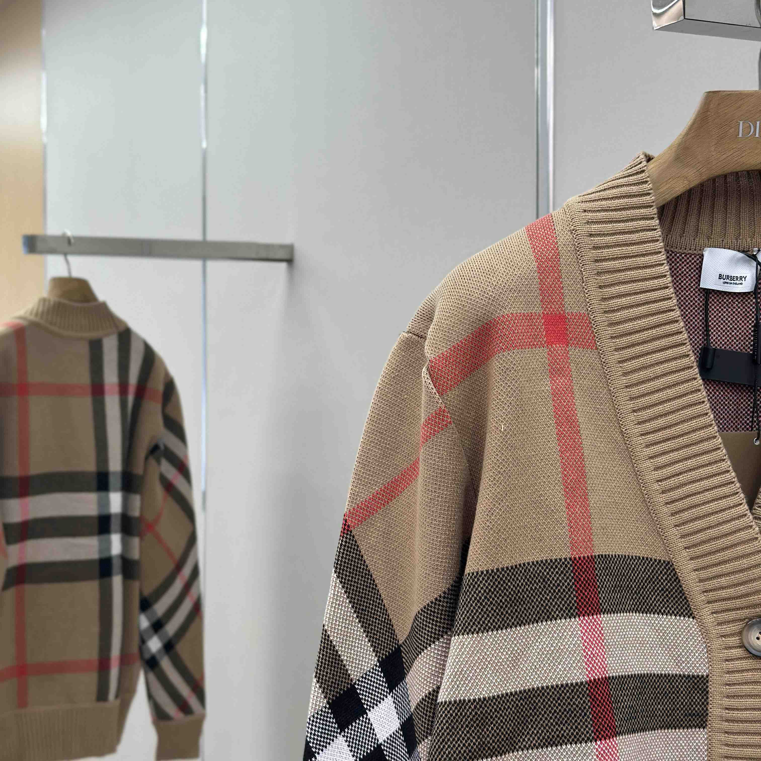 Burberry Check Wool Blend Cardigan - FashionPlug