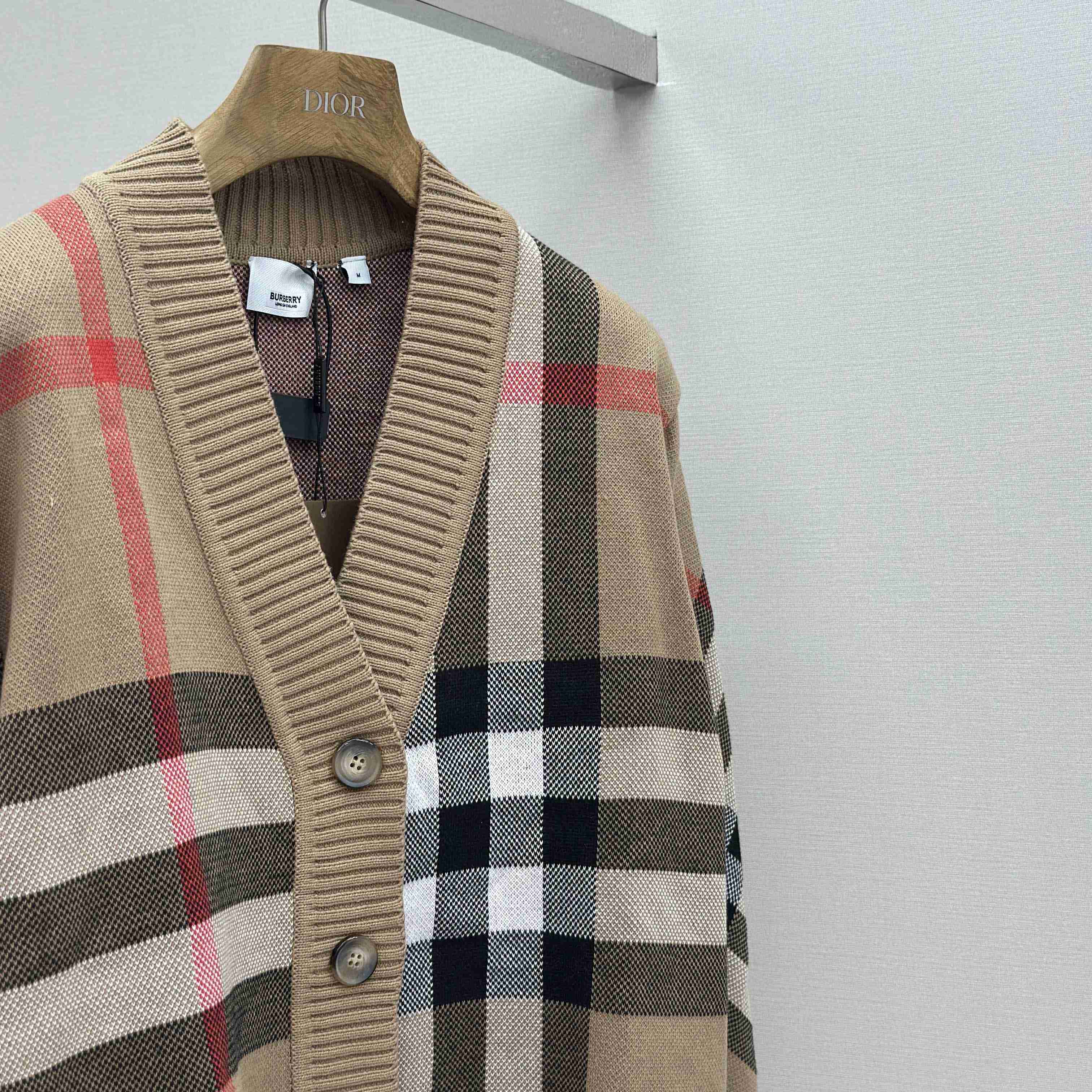 Burberry Check Wool Blend Cardigan - FashionPlug