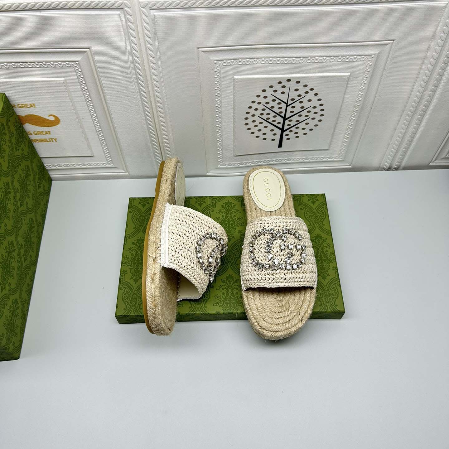 Gucci Women's espadrille with crystal Interlocking G - FashionPlug