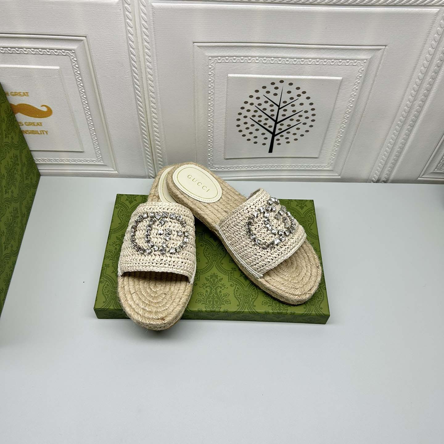 Gucci Women's espadrille with crystal Interlocking G - FashionPlug