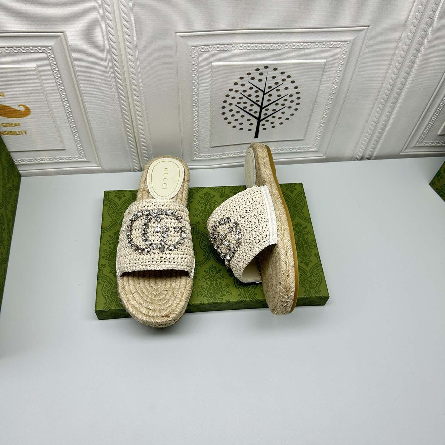 Gucci Women's espadrille with crystal Interlocking G - FashionPlug