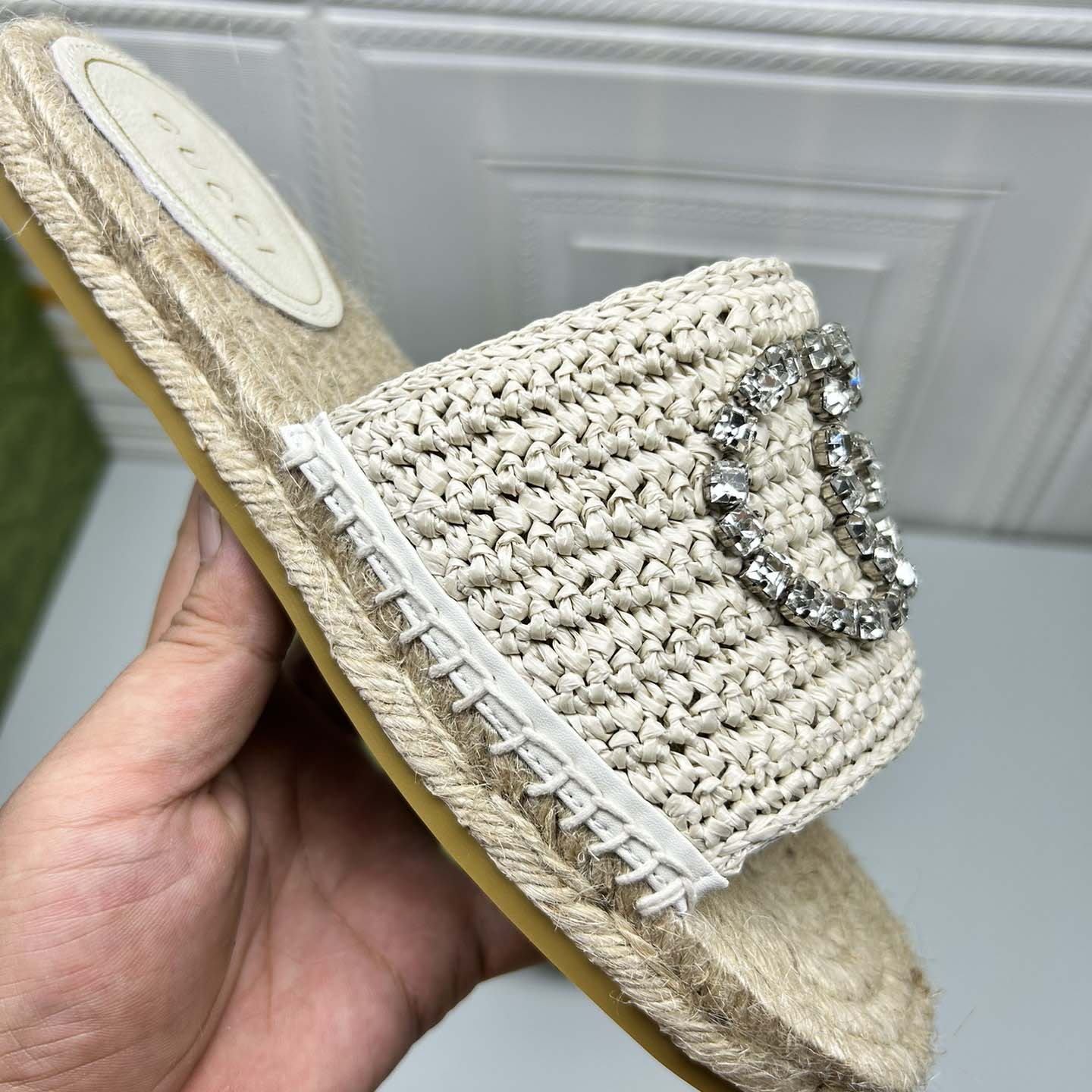 Gucci Women's espadrille with crystal Interlocking G - FashionPlug