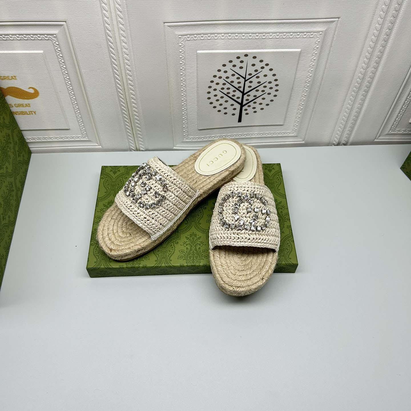 Gucci Women's espadrille with crystal Interlocking G - FashionPlug
