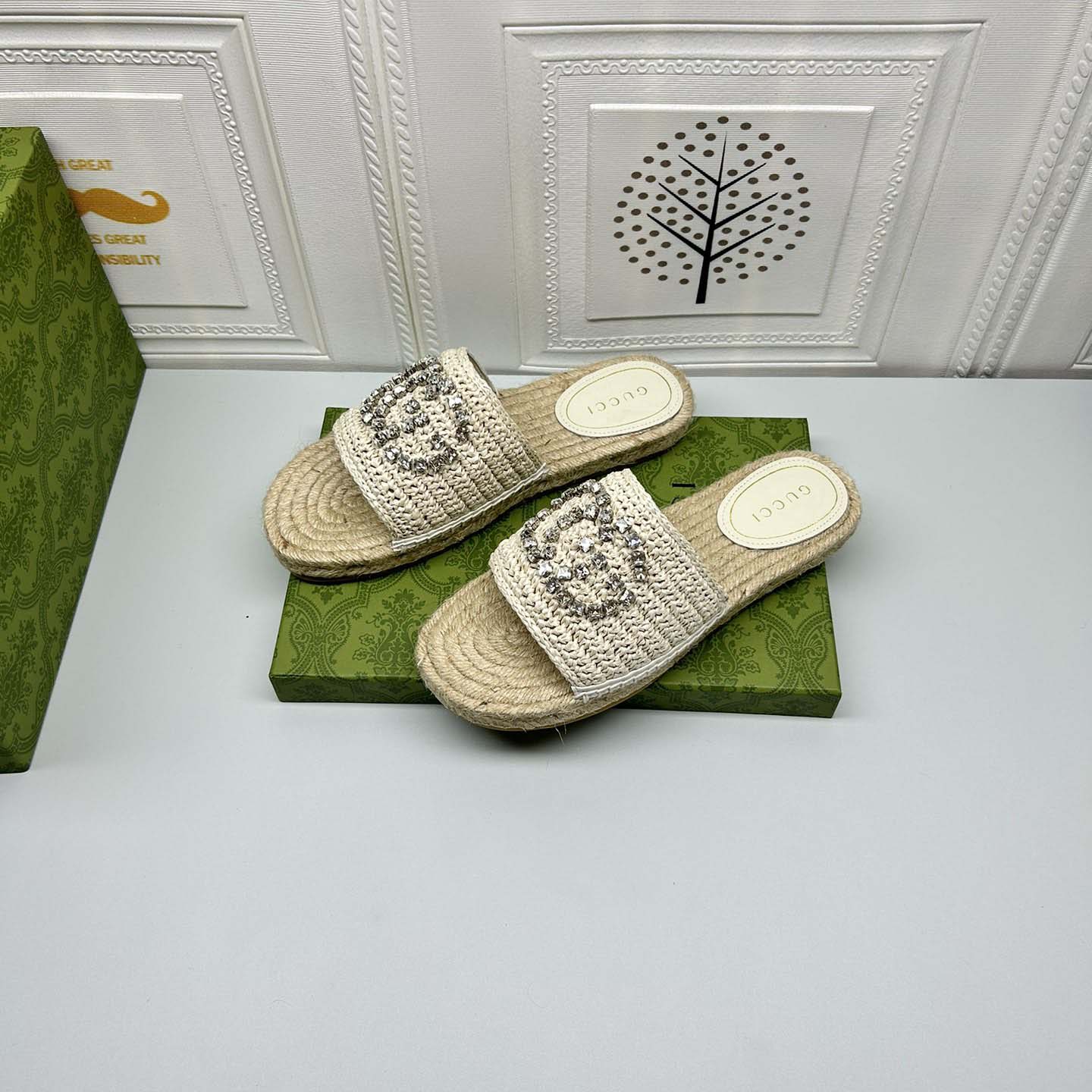 Gucci Women's espadrille with crystal Interlocking G - FashionPlug