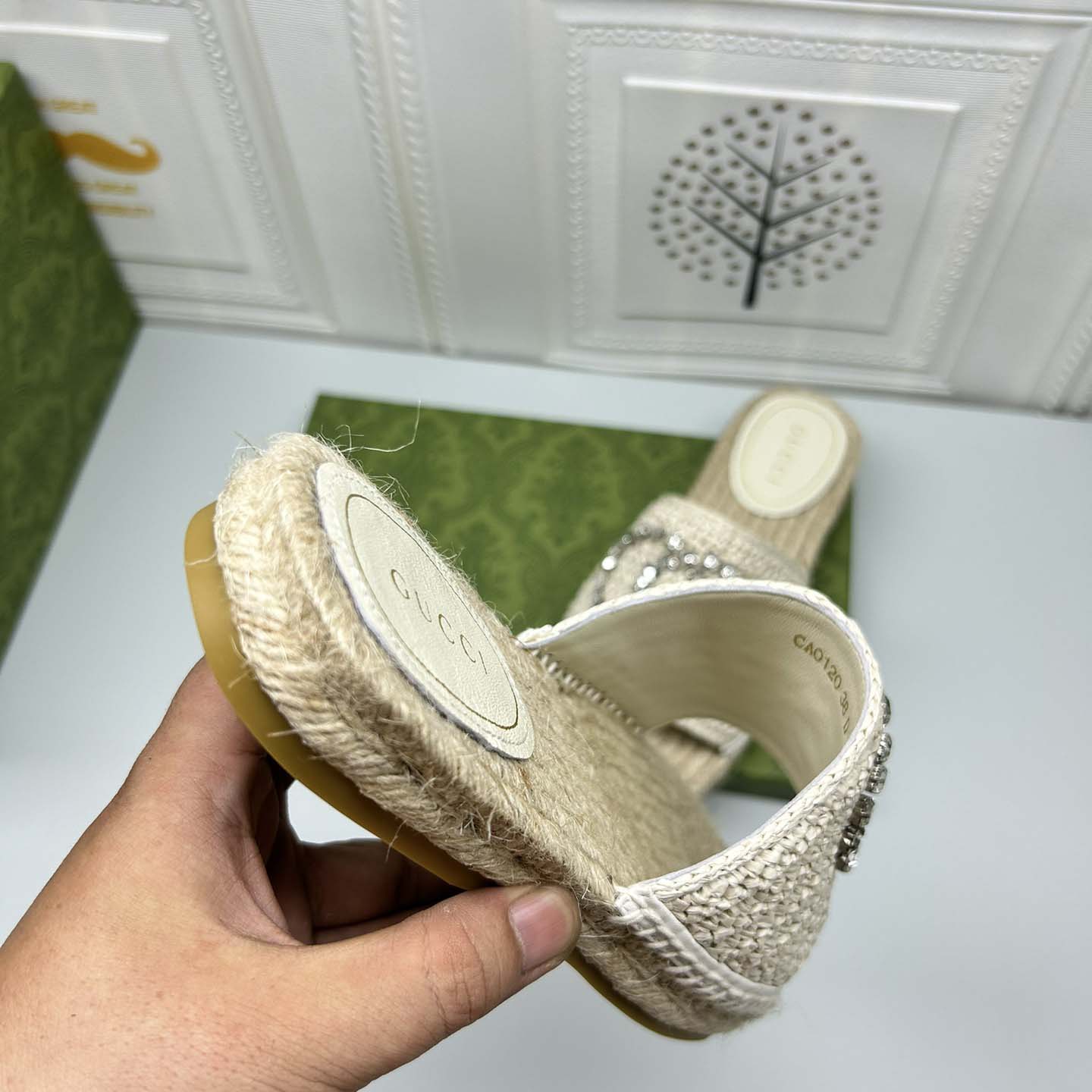 Gucci Women's espadrille with crystal Interlocking G - FashionPlug