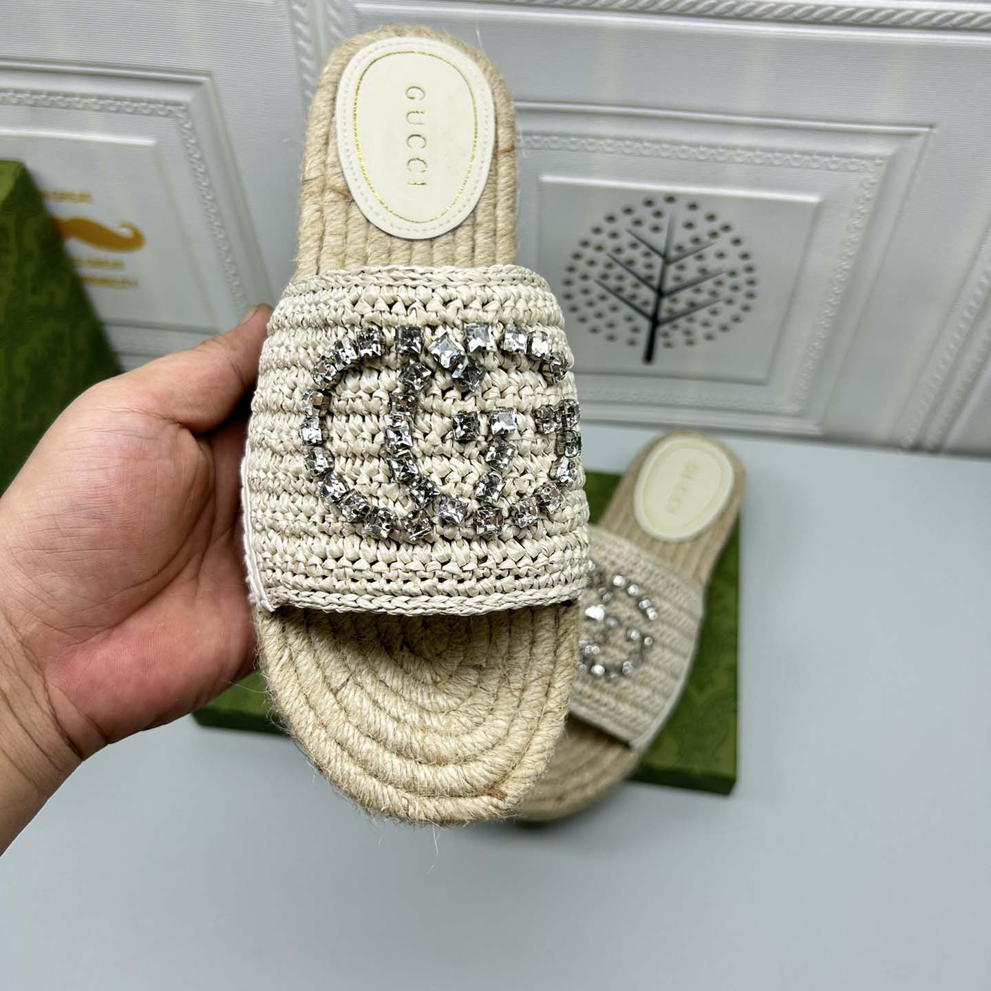 Gucci Women's espadrille with crystal Interlocking G - FashionPlug