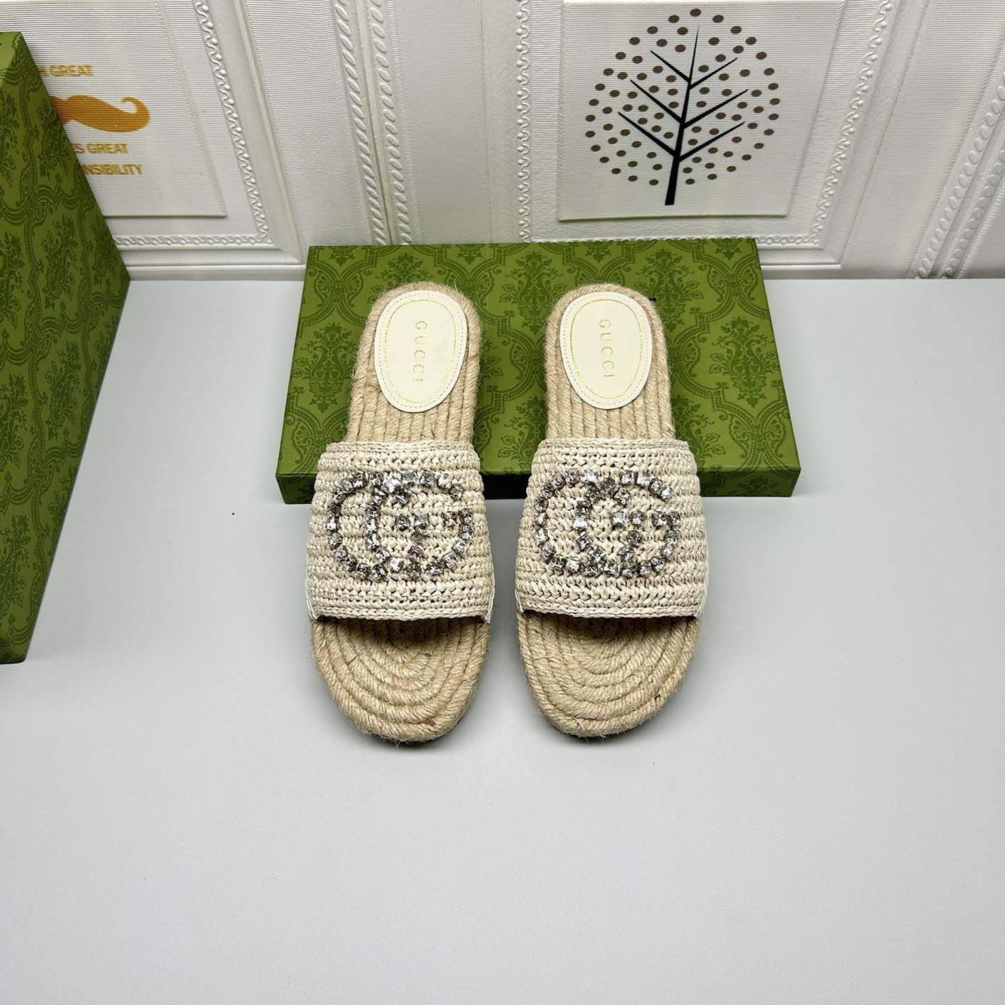 Gucci Women's espadrille with crystal Interlocking G - FashionPlug