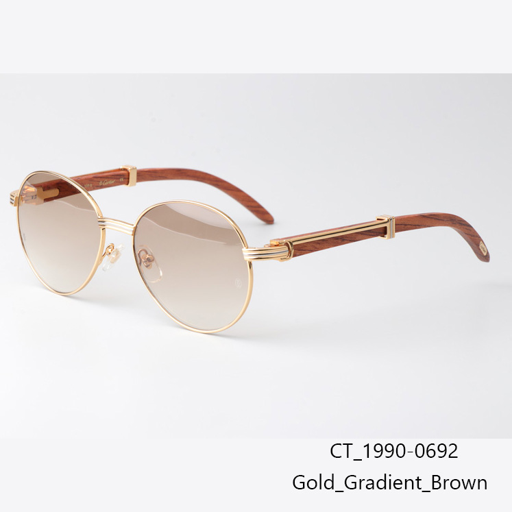 Cartier CT1990-0692 Wood Sunglasses Gold Gradient Brown - FashionPlug