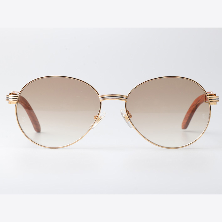 Cartier CT1990-0692 Wood Sunglasses Gold Gradient Brown - FashionPlug
