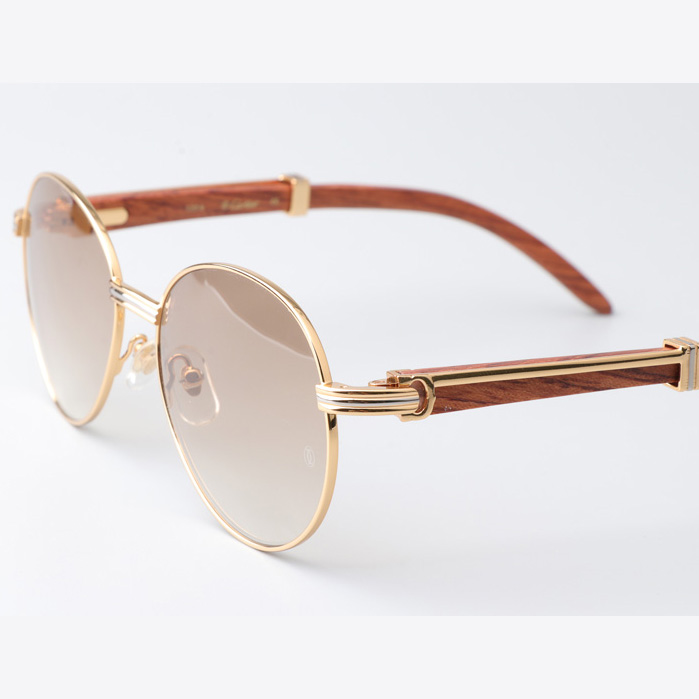 Cartier CT1990-0692 Wood Sunglasses Gold Gradient Brown - FashionPlug