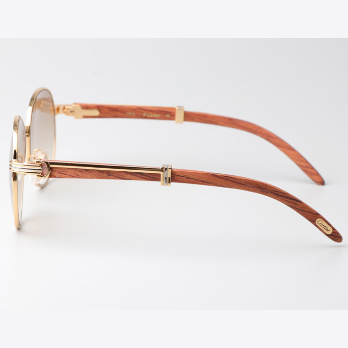 Cartier CT1990-0692 Wood Sunglasses Gold Gradient Brown - FashionPlug